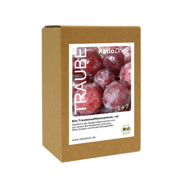 Bio Traubensaftkonzentrat von RatioDrink in der 1,5-Liter-Bag-in-Box-Verpackung
