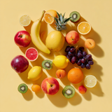 Apfel, Orange, Ananas, Traube, Banane, Passionsfrucht, Aprikose, Kiwi, Pfirsich, Zitrone